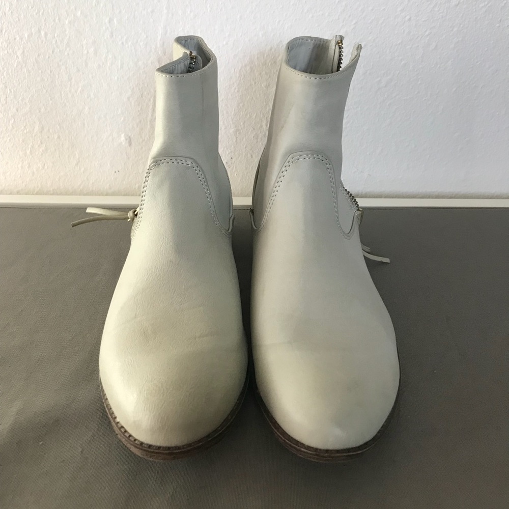 Cream leather ankle boots